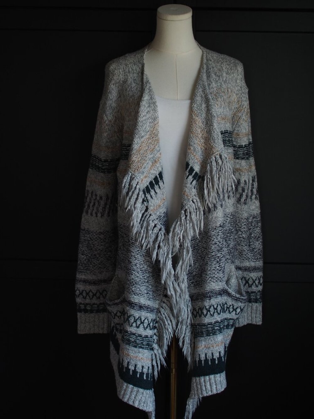Cabi | Cotton Blend, Shetland Fringe Cardigan Sweater